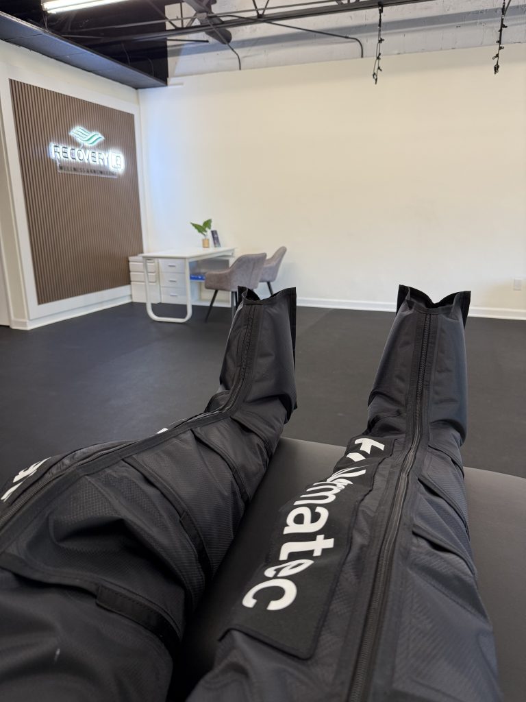Image of legs in compression therapy boots